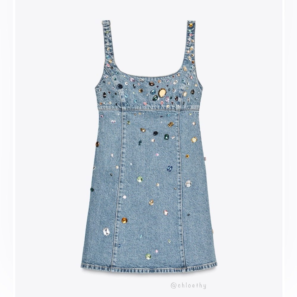 Zara TRF JEWEL DENIM DRESS